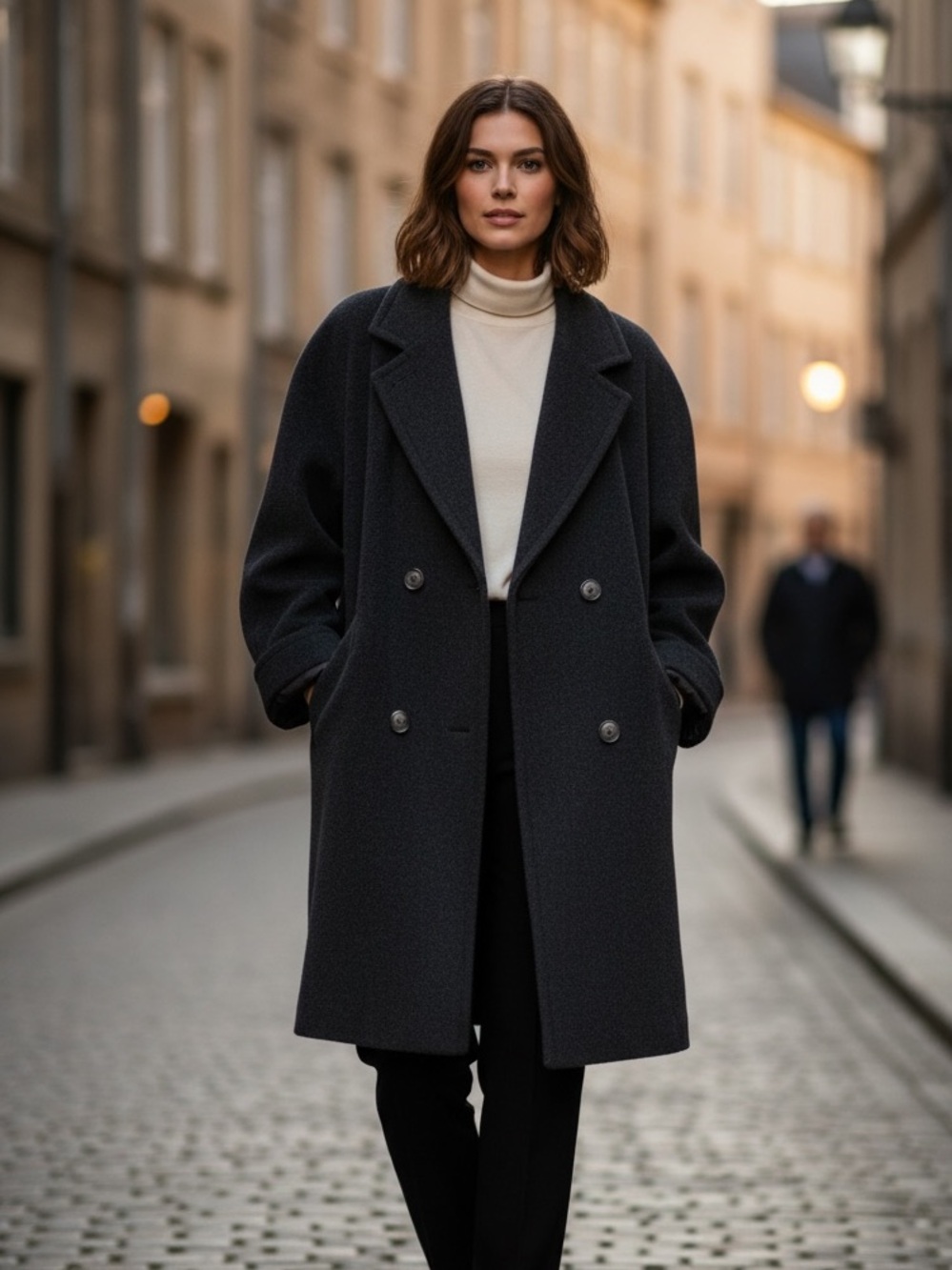 Alpaca Mohair & Wool Blend Grey Double Breasted 2 Button Long Fit Pea Coat 12